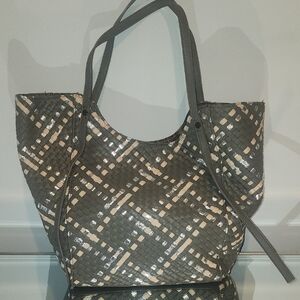 Anthropologie Gray and Cream Woven Tote